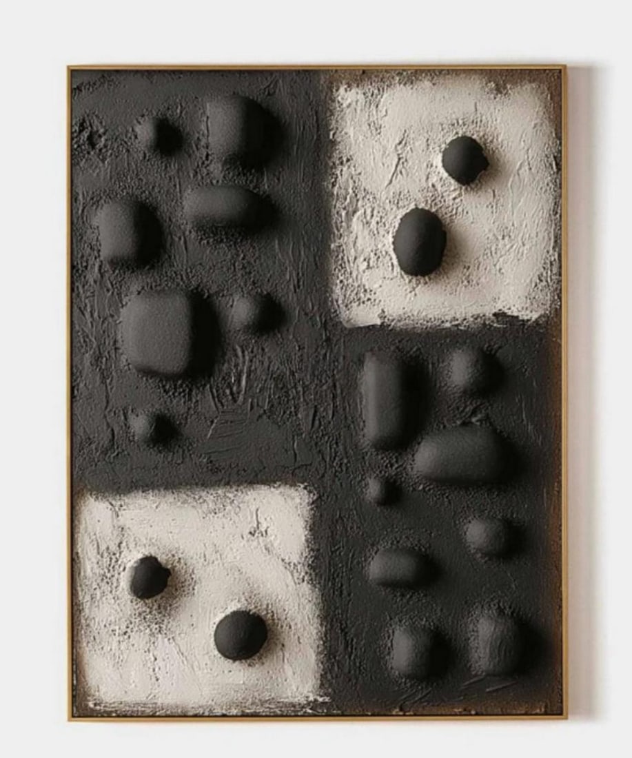 Contrast Forms Abstract Geometric Canvas Painting: Contrast Forms Abstract Geometric Canvas Painting Make a bold statement with Contrast Forms, a striking abstract canvas painting that explores texture, shape, and spatial tension. Divided into four qu