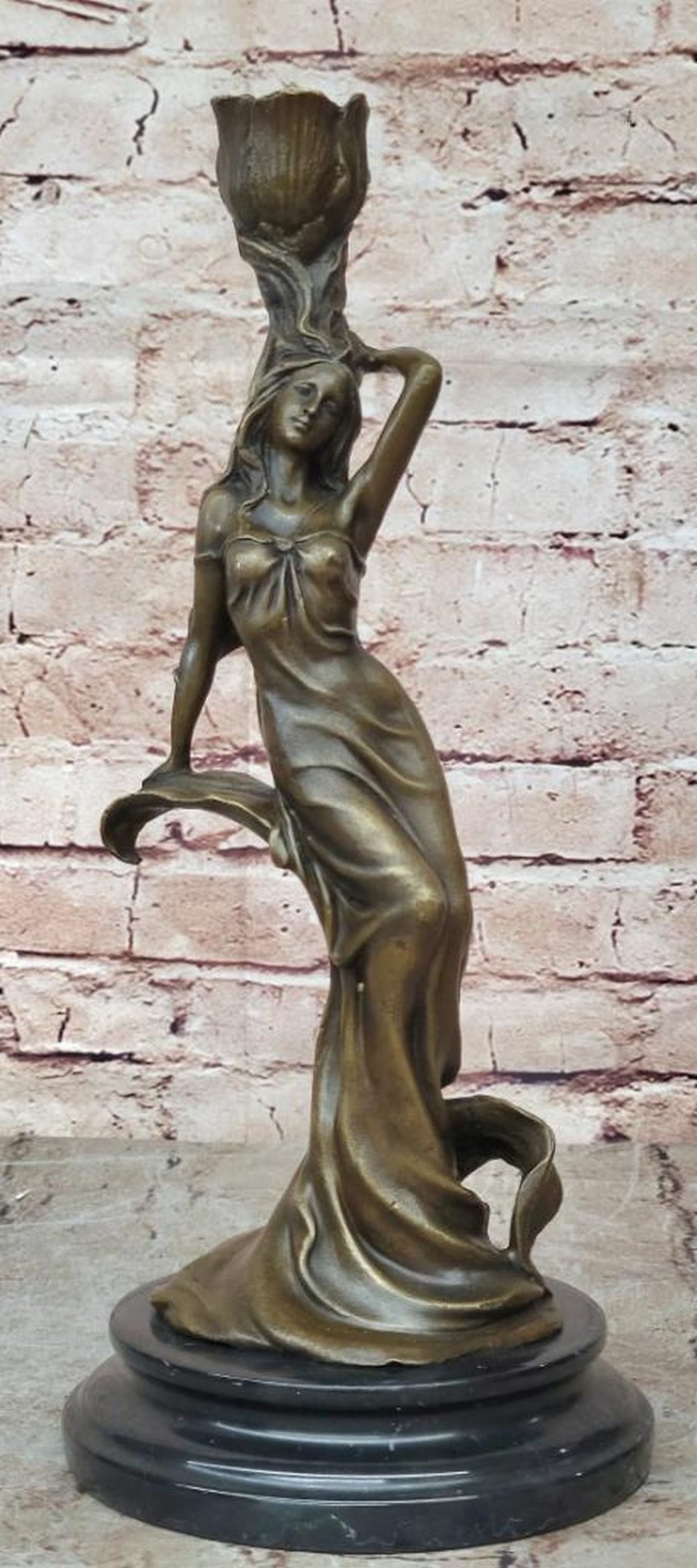 'Water Nymphin. Figural Bronze Candlestick Sculpture by Milo - 13in. x 6in. (1 of 6)