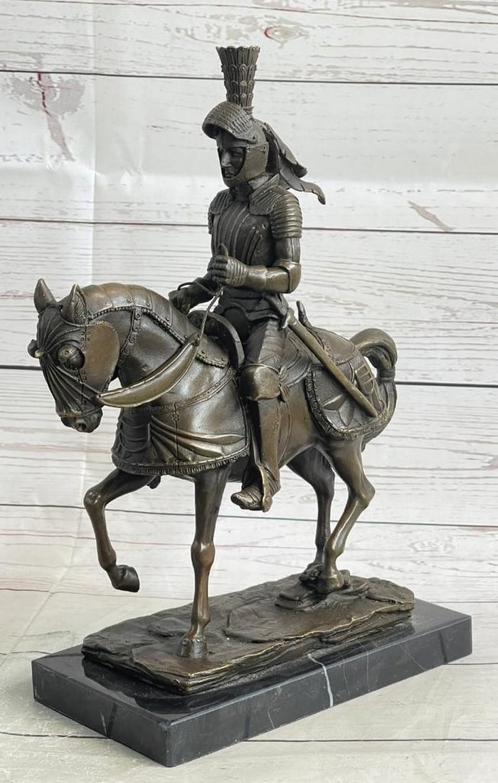 Magnificent Original Bronze Sculpture of a Knight on Horseback Signed by Milo - 12in. x 8in. (1 of 7)