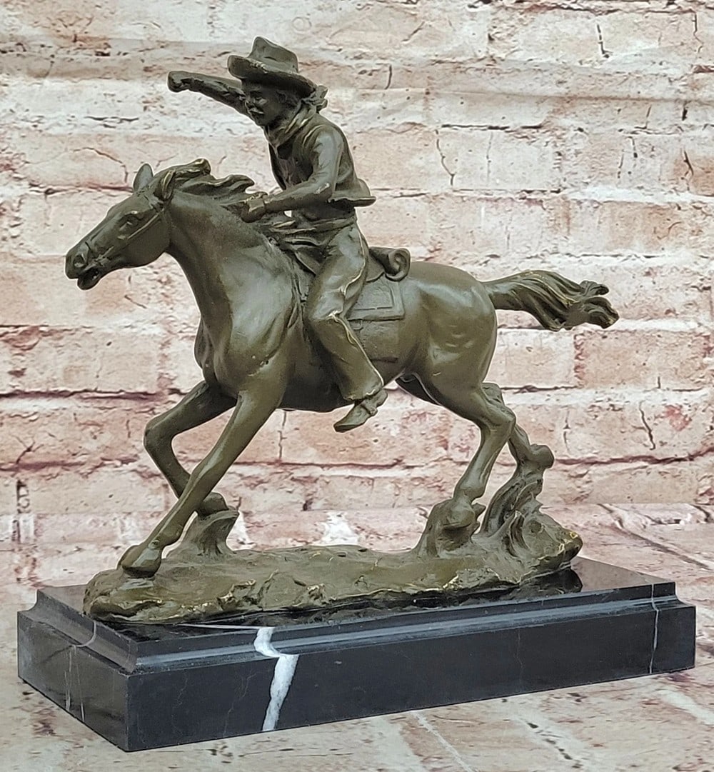 Cowboy on Running Horse Original Bronze Statue - 10in. x 9.5in. (1 of 6)