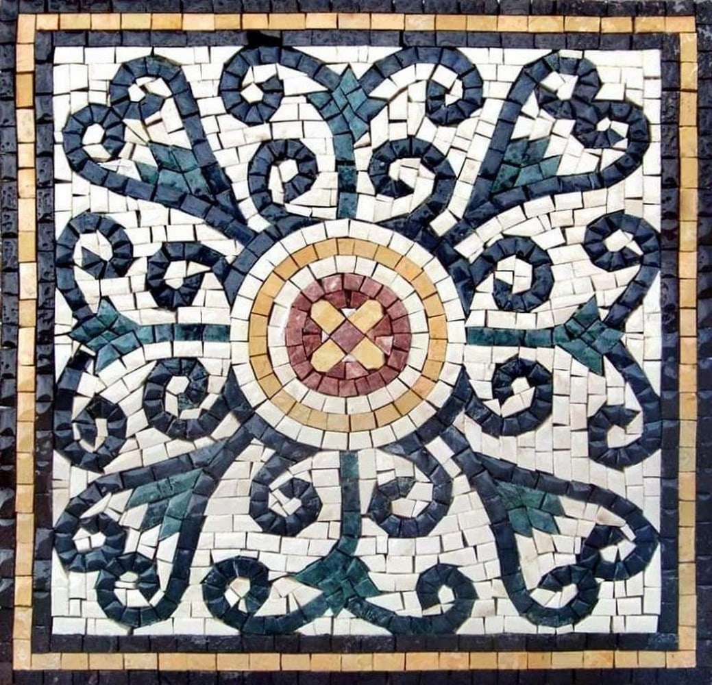 Barika Natural Stone Square Mosaic: Barika Natural Stone Square Mosaic A handcrafted mosaic made from natural stone, featuring an intricate square design. Each tile is carefully cut and arranged, highlighting the rich textures and natur