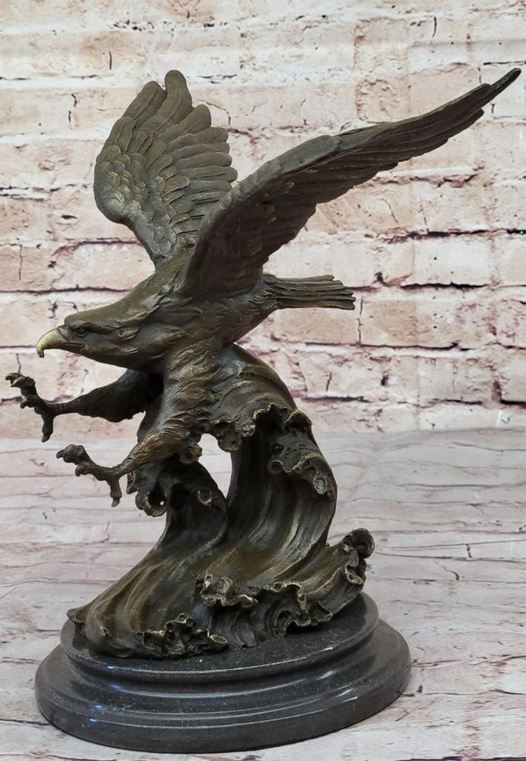 Bronze Eagle Hunting Sculpture on Marble Base - 12" x 10" (1 of 5)