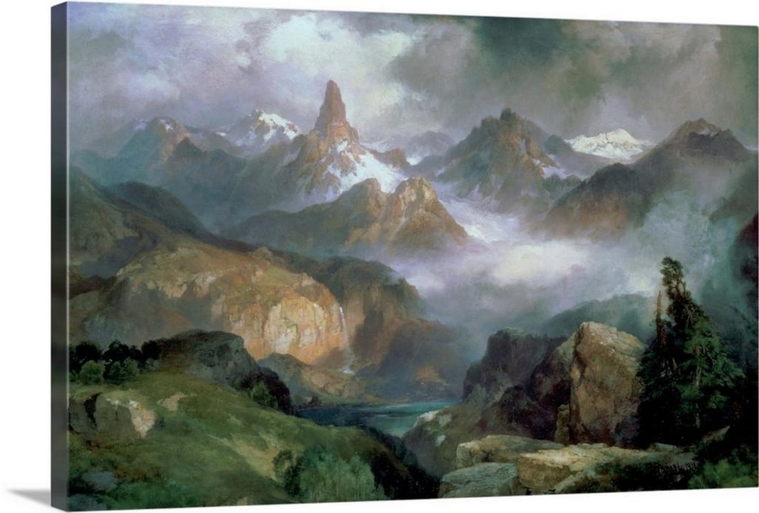 Index Peak, Yellowstone National Park, 1914 Wall Art Canvas Reproduction by Thomas Moran - 30" x 20" (1 of 2)