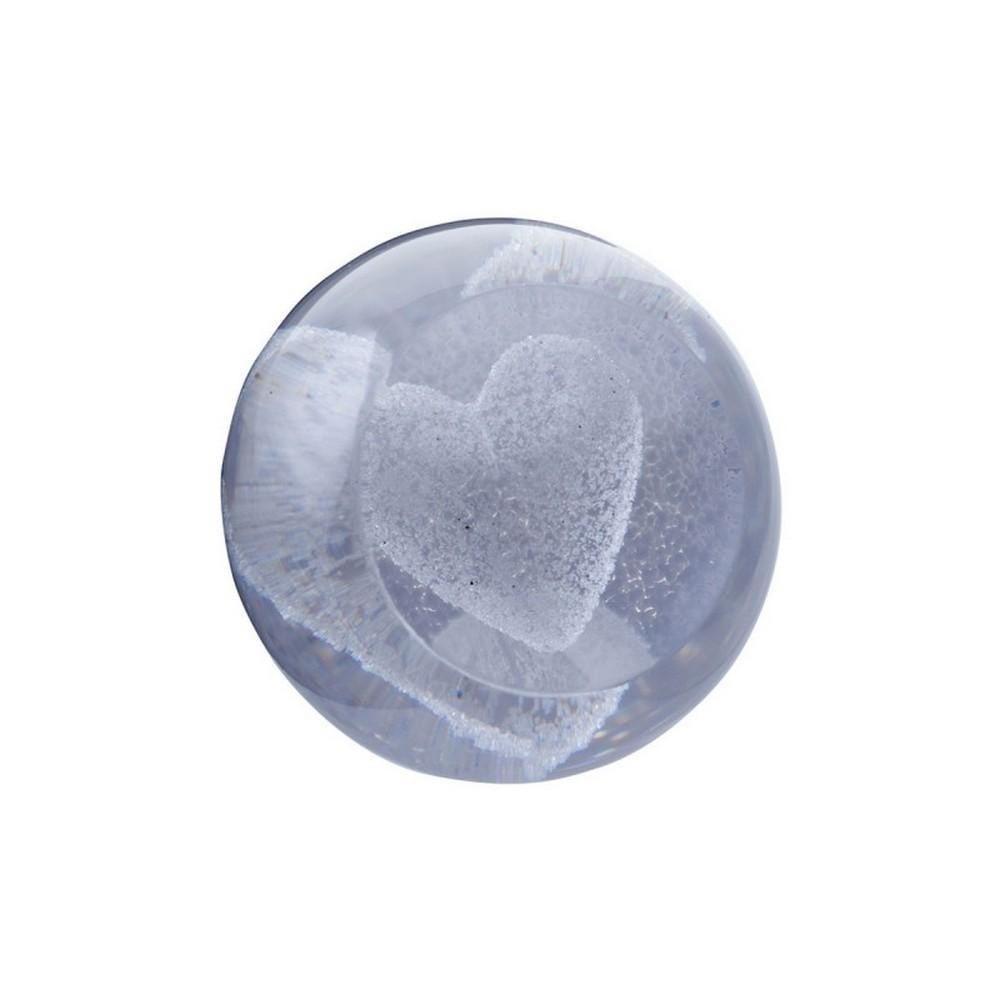 Frosted Heart Paperweight: Frosted Heart Paperweight A handcrafted glass paperweight featuring a tiny shimmering heart suspended within a frosted white sphere. Created using meticulous hot glass sculpting, it embodies lasting