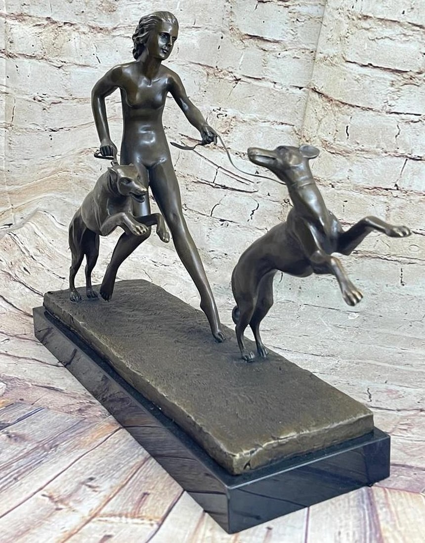 Diana Artemis Modern Art Inspired Bronze Statue - 13" x 19.5": Diana Artemis Modern Art Inspired Bronze Statue - 13" x 19.5" M.Bouranes magnificent bronze artwork captures the essence of Art Deco with a portrayal of a gracefully nude woman walking