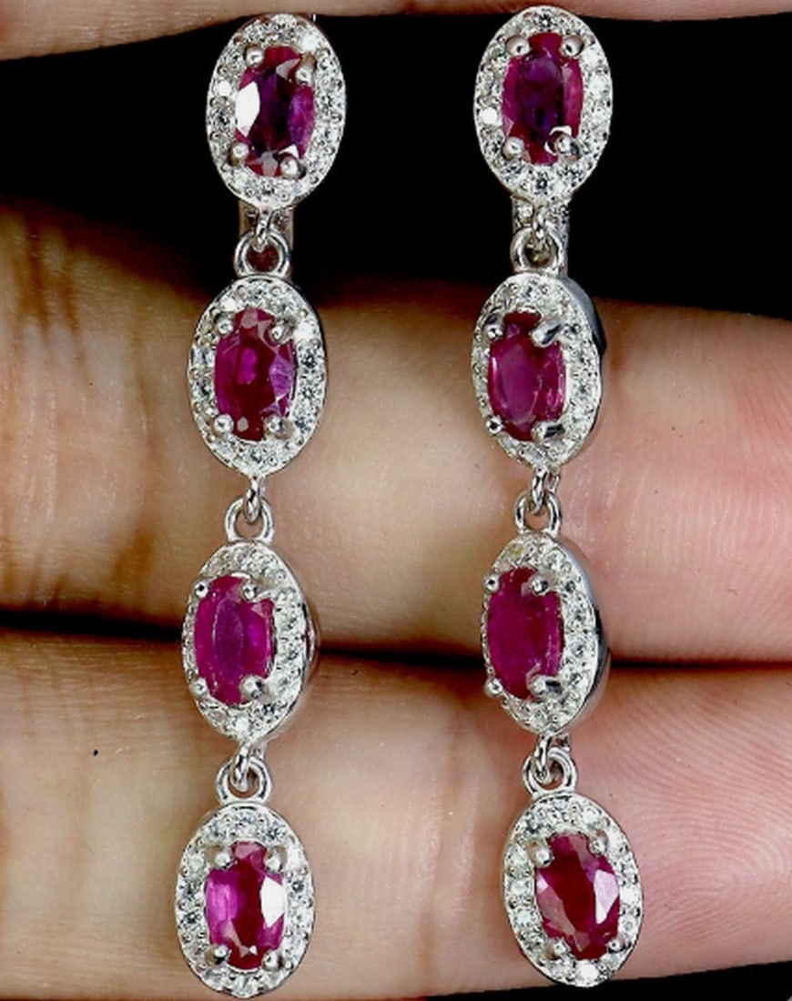 925 Sterling Silver Earrings Oval Ruby 5x3mm Natural Gemstone (1 of 3)