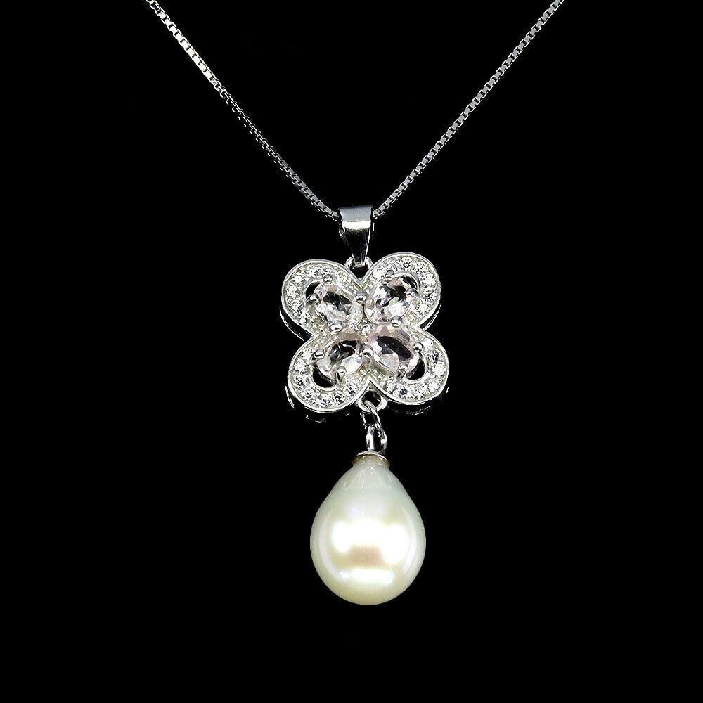 18" Natural Oval Morganite & Pearl Sterling Silver Necklace: 18" Natural Oval Morganite & Pearl Sterling Silver Necklace Grace your neckline with the 18" Natural Oval Morganite & Pearl Sterling Silver Necklace. This exquisite piece combines a so