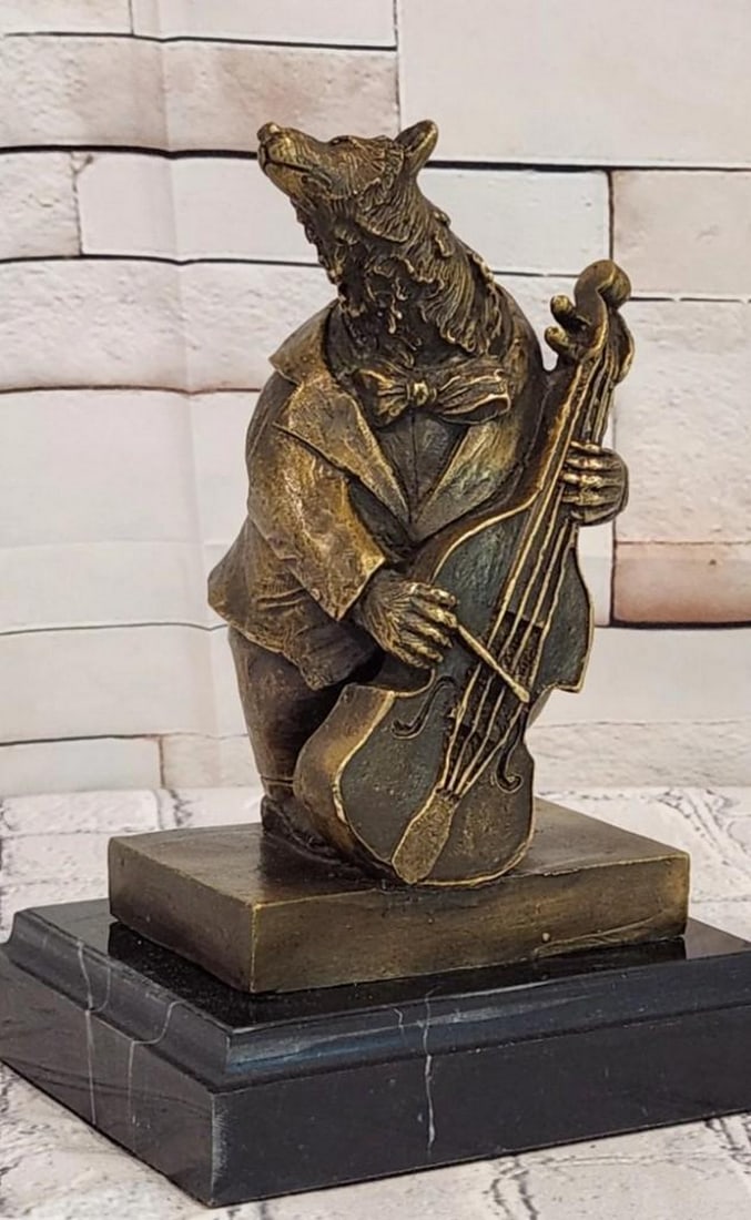 Anthropomorphic Bear Playing Cello Bronze Musician Figure (1 of 3)