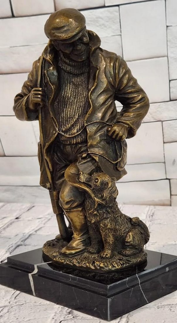 Fisherman and Dog Bronze Sculpture Coastal Nautical Decor (1 of 3)