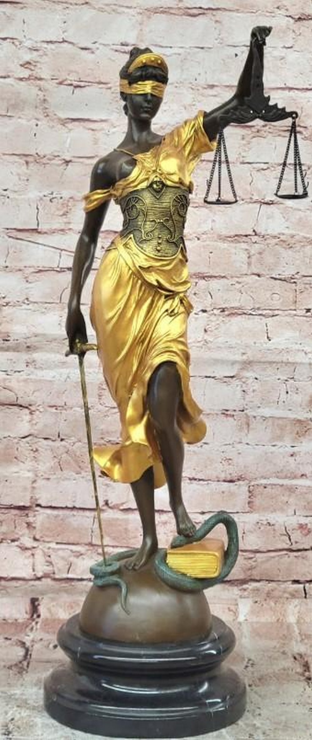 Lady Justice Bronze Sculpture Gilt Blindfold Scales Statue (1 of 3)