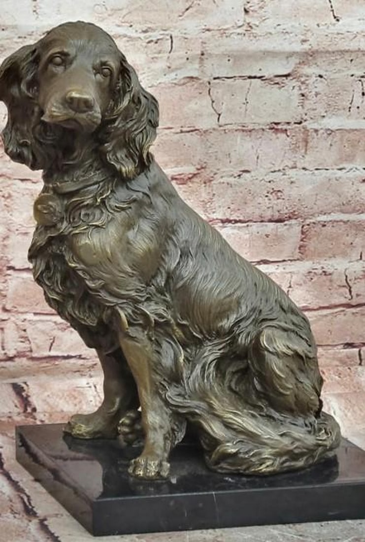 Bronze Seated Spaniel Dog Sculpture on Marble Base (1 of 3)