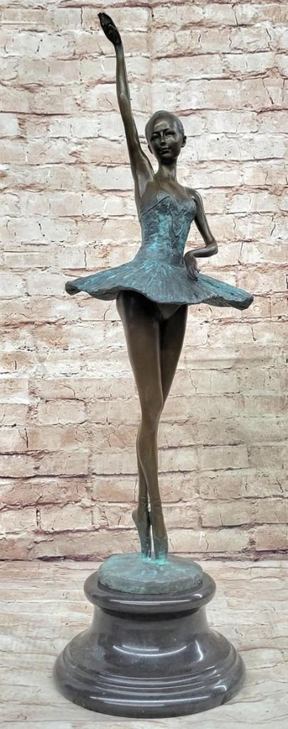 Poised Ballerina Girl in 4th Position Original Bronze Statue Sculpture on Marble Base - 27.5" x 8": Poised Ballerina Girl in 4th Position Original Bronze Statue Sculpture on Marble Base - 27.5" x 8" Capturing the essence of delicate artistry and timeless grace, the "Poised Ballerina Girl