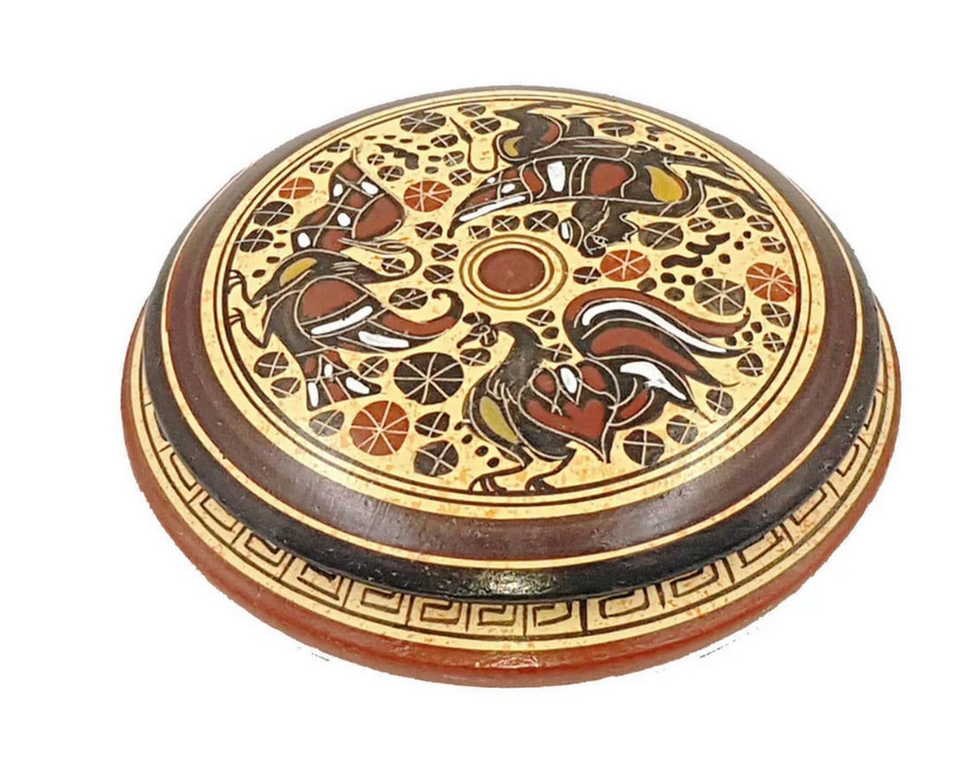 Corinthian Style Pyxis – Lidded Ceramic Jewelry Box: Corinthian Style Pyxis – Lidded Ceramic Jewelry Box Decorate your space with a traditional pyxis inspired by Corinthian Greek pottery. This lidded ceramic jewelry box features decoration rendered in