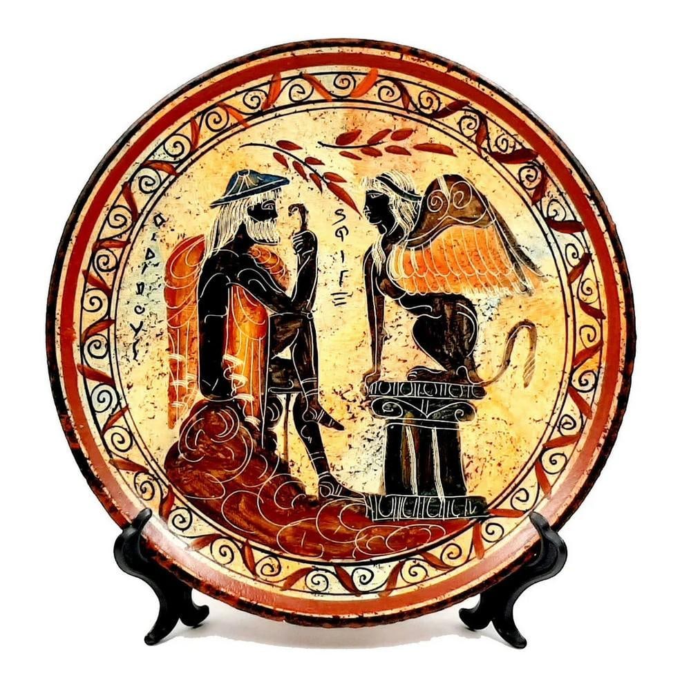 Greek Ceramic Plate – Oedipus and the Sphinx Replica (1 of 4)