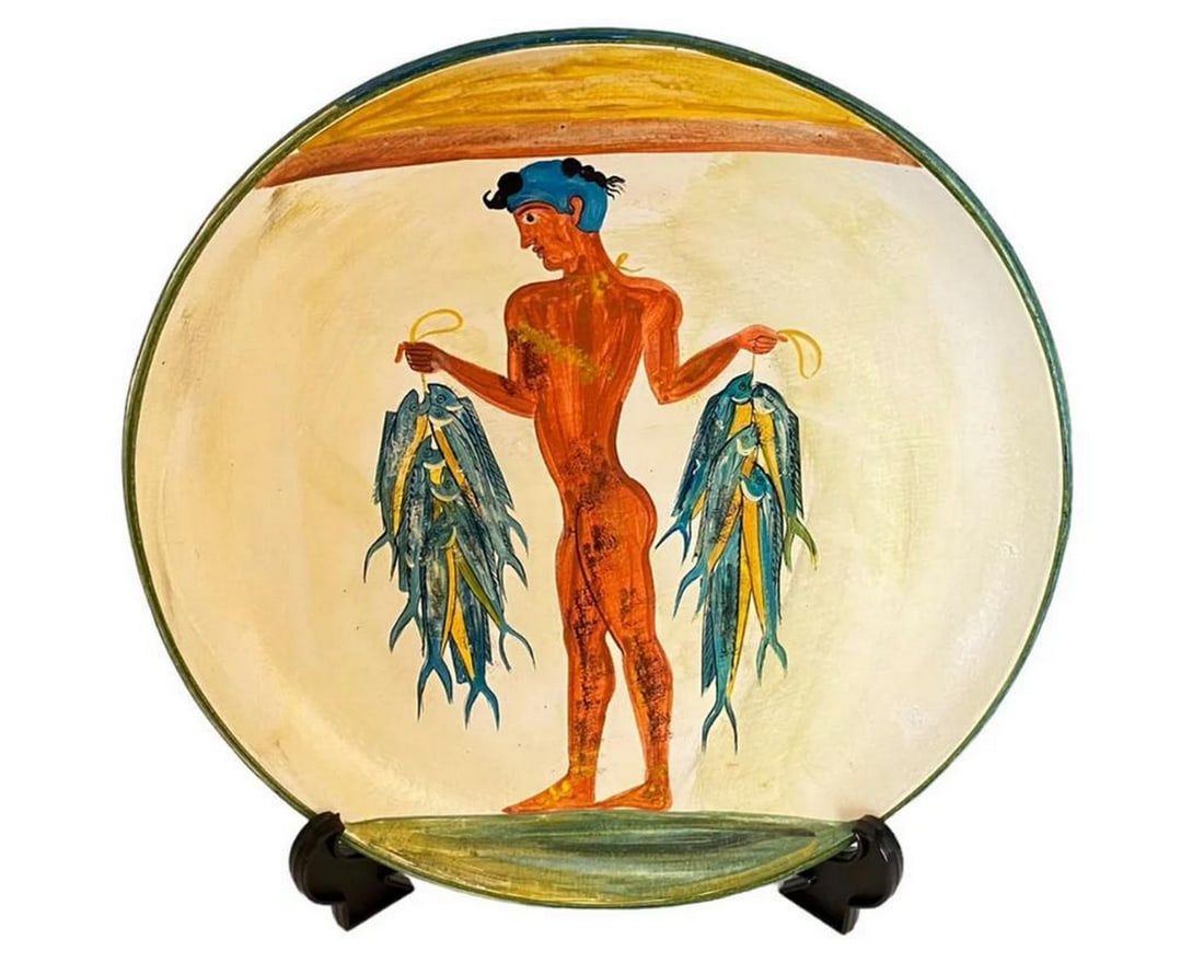Fisherman Fresco – Santorini Ceramic Decorative Plate (1 of 2)