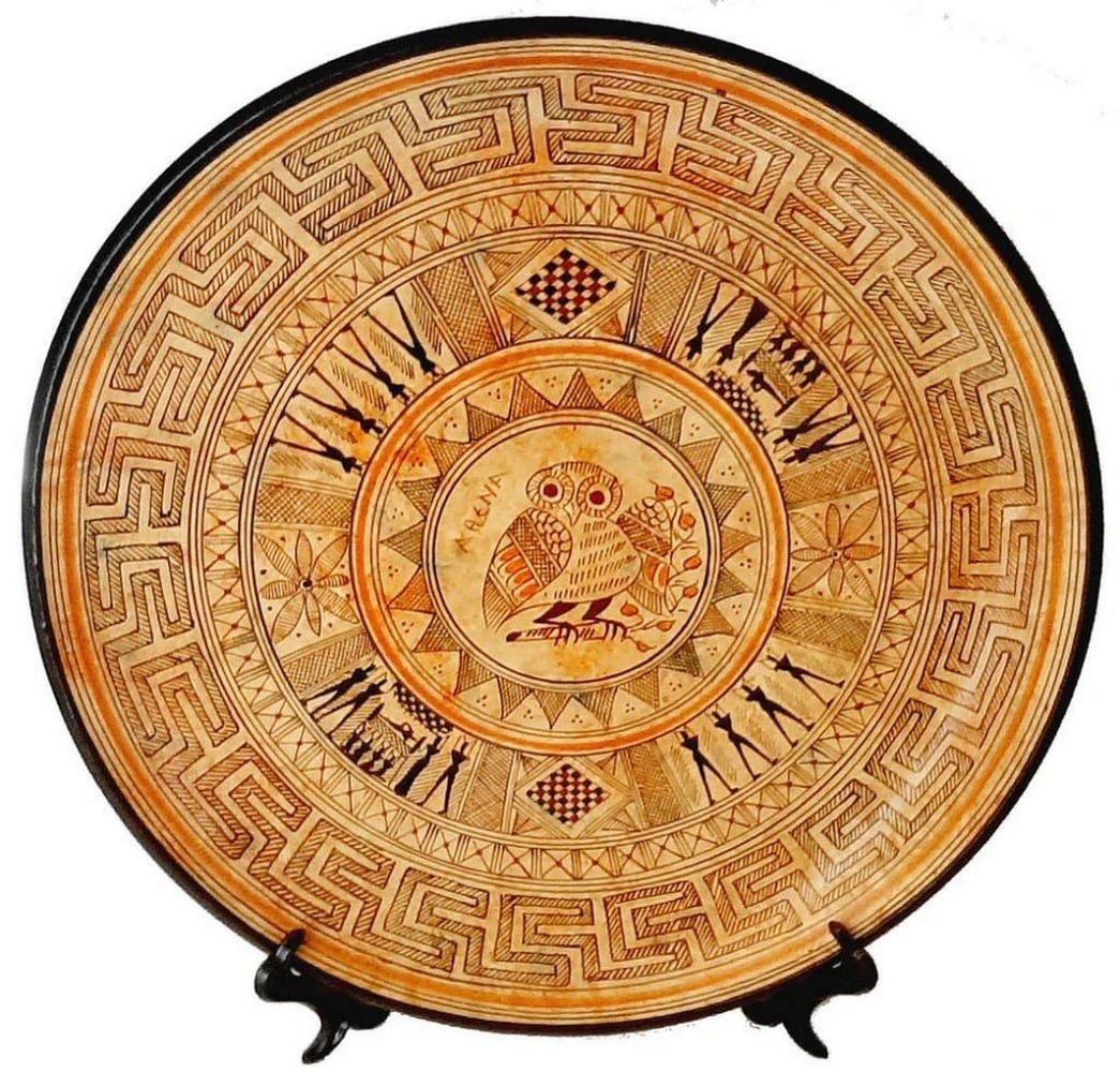 Greek Geometric Art Ceramic Plate – Owl Motif Replica (1 of 4)
