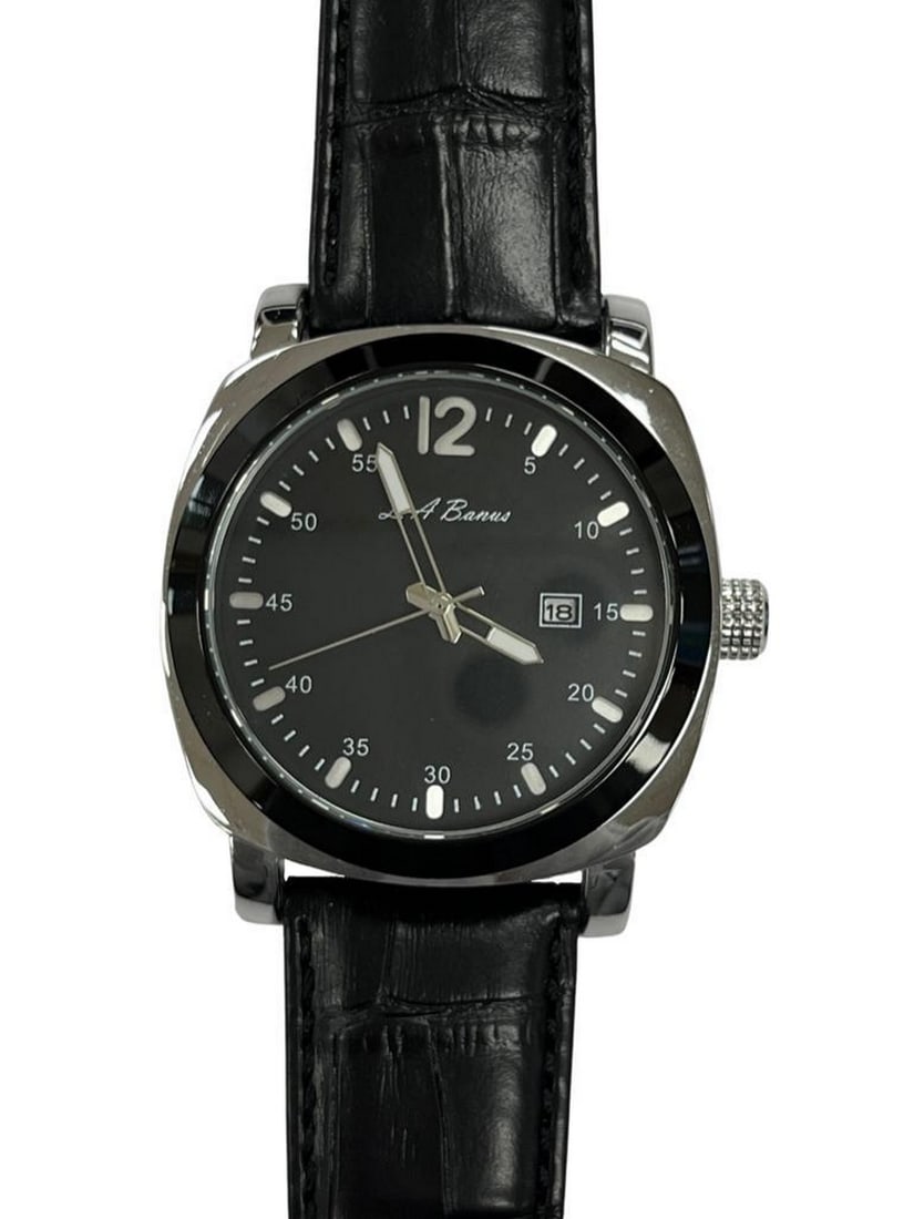 Mens L.A Banus Quicksilver Gloss Finish & Genuine Leather Band Watch (1 of 2)