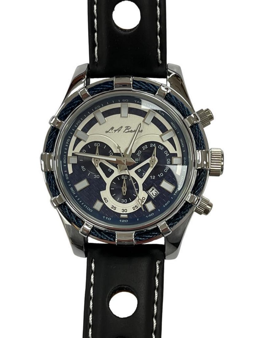 Mens L.A. Banus Royal Blue Grey Steel Dial Chronograph Genuine Leather Band Watch (1 of 2)