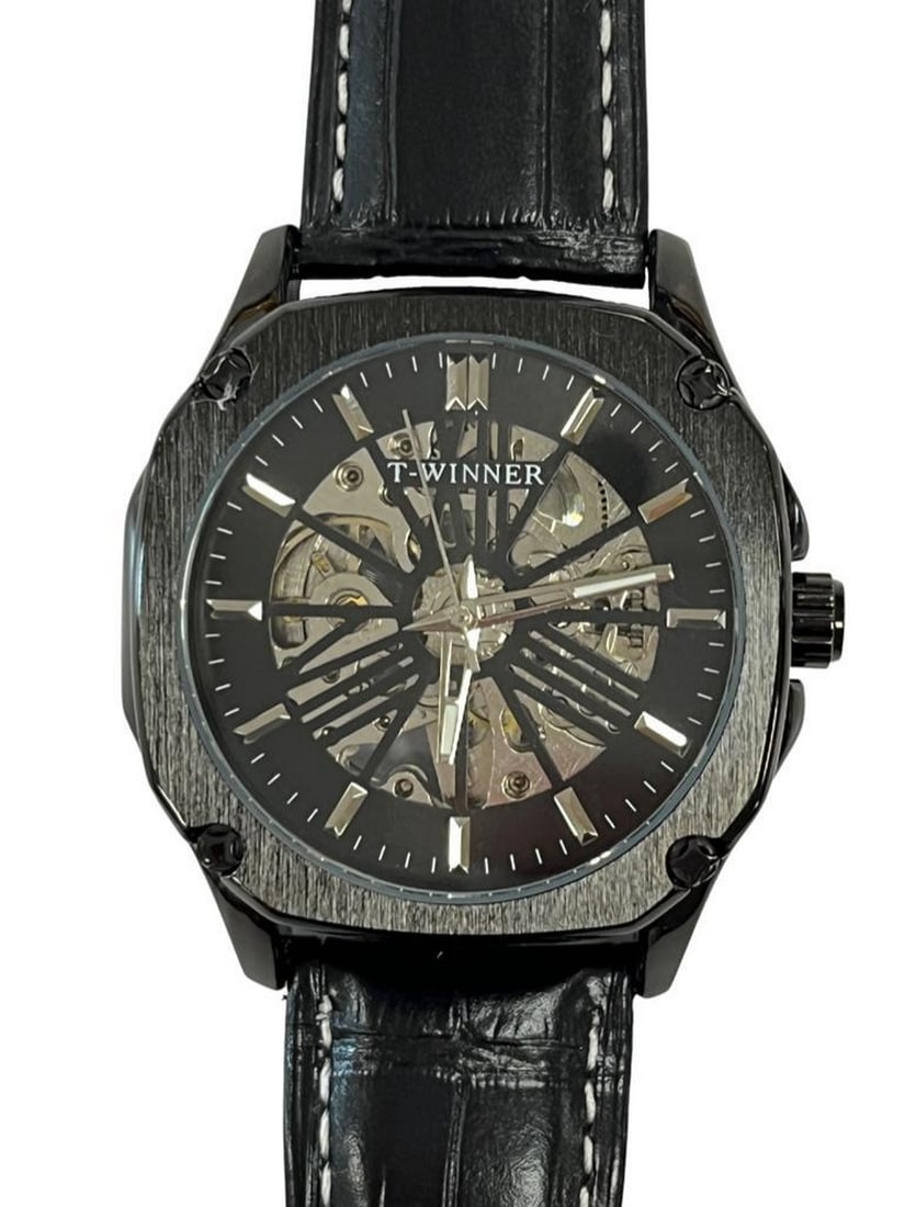 Men's Luxury Automatic Black Stainless Steel Watch With Genuine Leather Band (1 of 2)