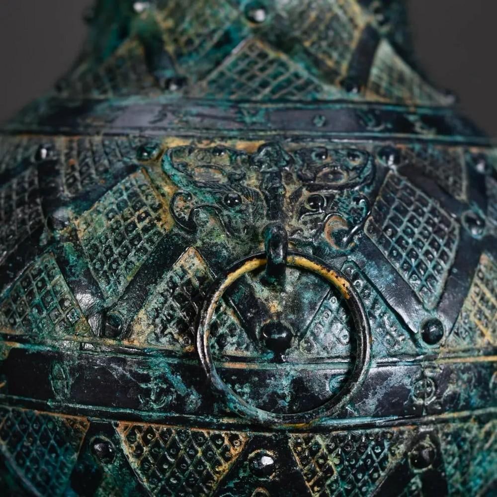 Antique Chinese Patterned Bronze Round Pot - 5