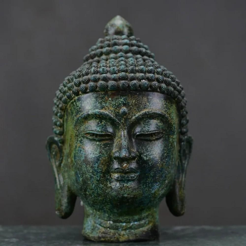 Antique Chinese Bronze Sakyamuni Buddha Head Statue Ornament (1 of 7)