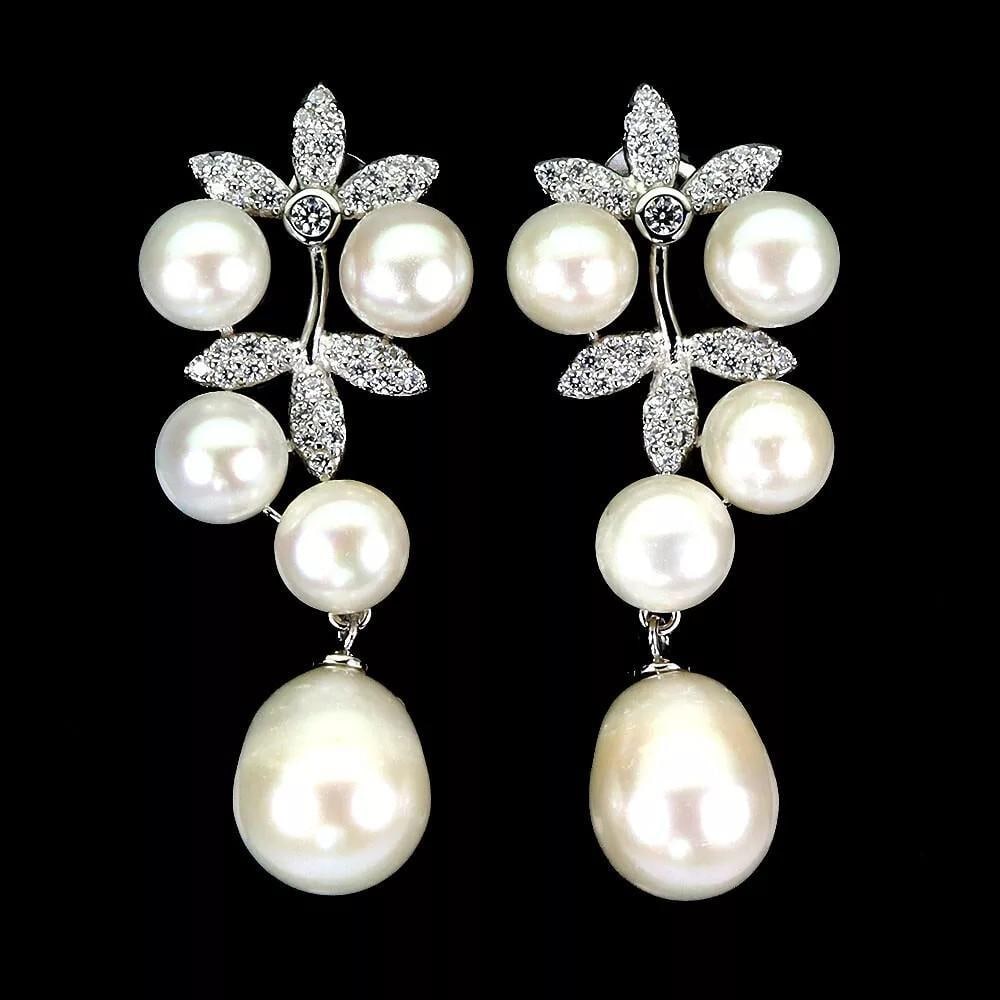 925 Sterling Silver Natural White Pearl Drop Earrings (1 of 3)