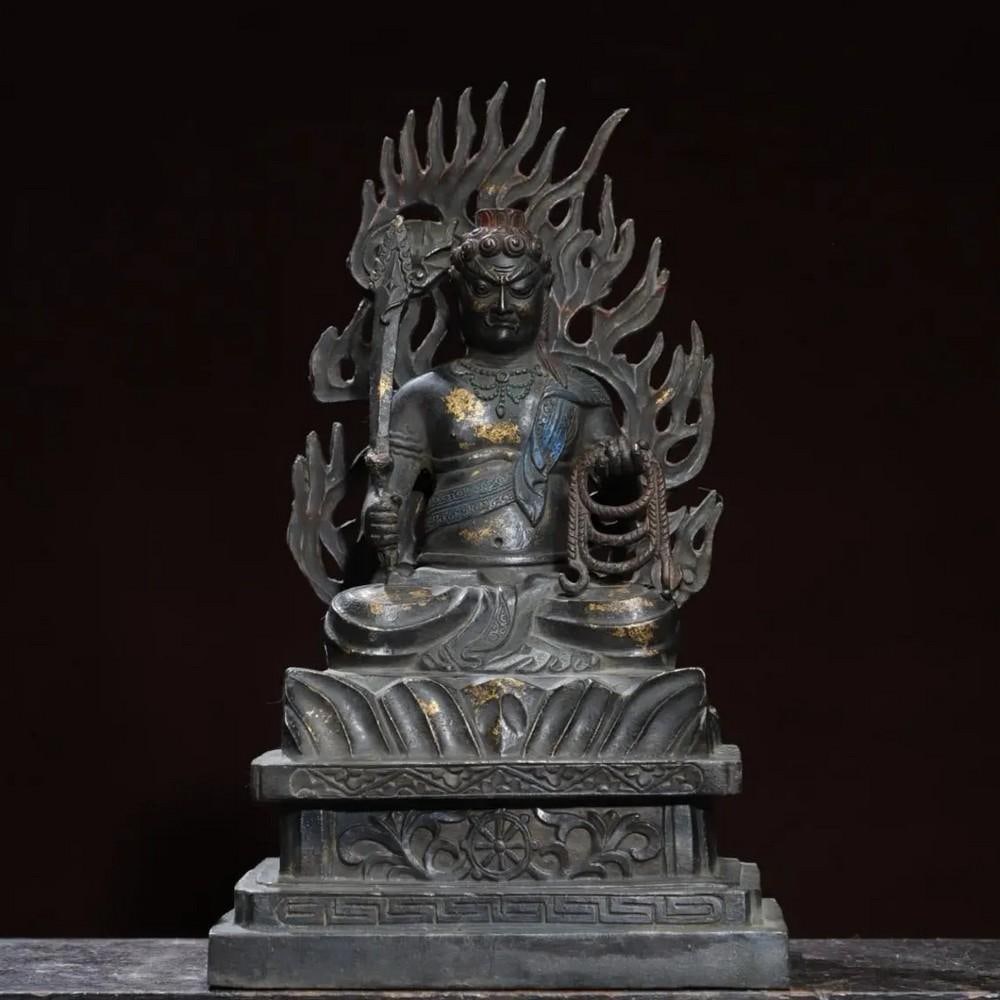 Gilded Acala Buddha in Pure Copper Chinese Handmade Statue: Gilded Acala Buddha in Pure Copper Chinese Handmade Statue A powerful symbol of unwavering protection and inner strength, this antique Acala Buddha statue is masterfully handcrafted from pure copper a