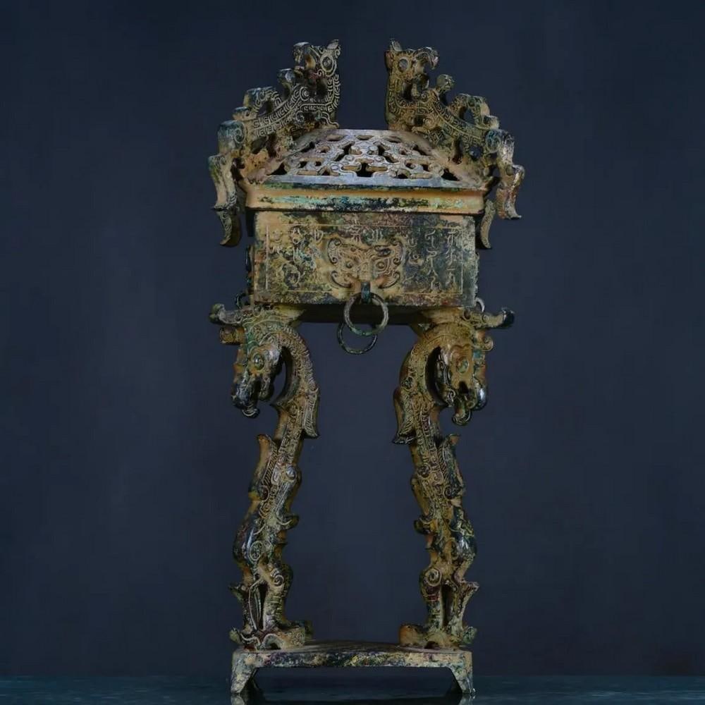 Antique Chinese Bronze Four Dragon Incense Burner Statue (1 of 8)