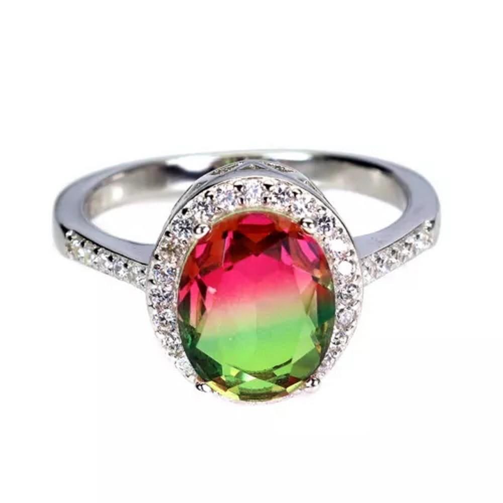 Sterling Silver & Watermelon Synthetic Tourmaline Ring: Sterling Silver & Watermelon Synthetic Tourmaline Ring This sterling silver ring showcases a captivating watermelon synthetic tourmaline, blending rich pink and green hues in a vibrant, eye-catchi