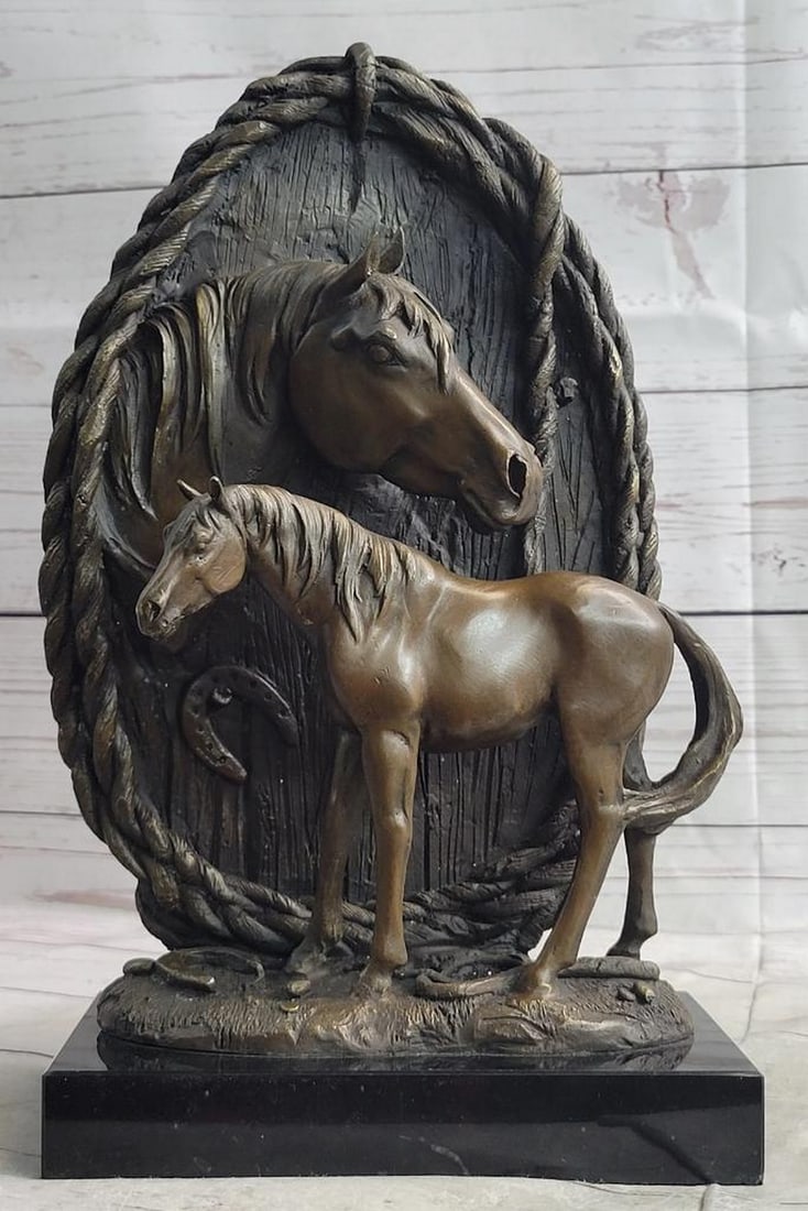Signed Original Loving Horses Bronze Sculpture - 13" x 8.5": Signed Original Loving Horses Bronze Sculpture - 13" x 8.5" This gorgeous bronze bust of a horse is unique and filled with a raging vibe of energy. The horse seems to be excited or spooked. He