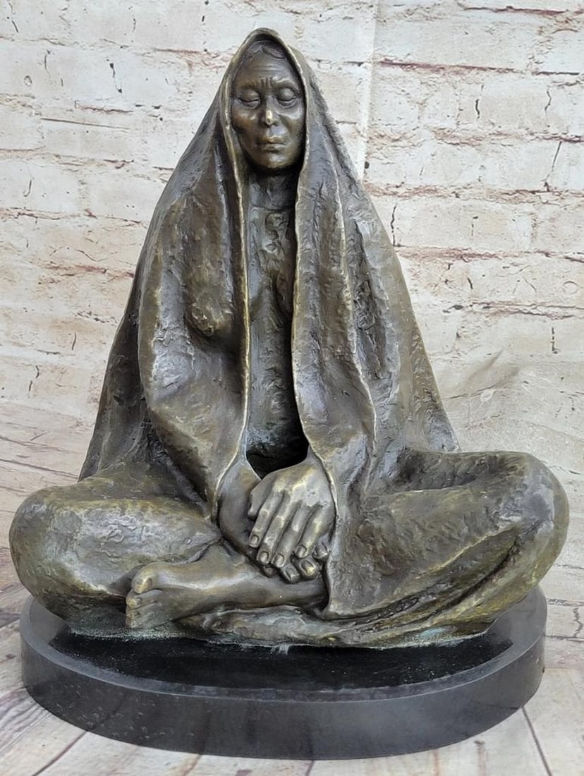 Thomas's Original Mystical Native American Shaman Bronze Sculpture on Marble Base - 12.5" x 11": Thomas's Original Mystical Native American Shaman Bronze Sculpture on Marble Base - 12.5" x 11" Immerse yourself in the spiritual mystique of the Native American shaman with this captivati