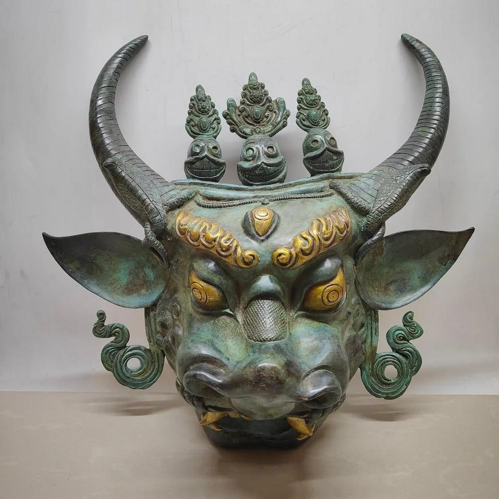 Antique Chinese Bronze Bull Head Statue (1 of 9)