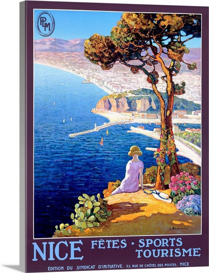Nice Festival of Sports and Tourism Vintage Poster Canvas Reproduction by L. Bonamici: Nice Festival of Sports and Tourism Vintage Poster Canvas Reproduction by L. Bonamici Canvas reproduction of a vintage vertical poster advertising the Festival of Sports and Tourism in Nice. The