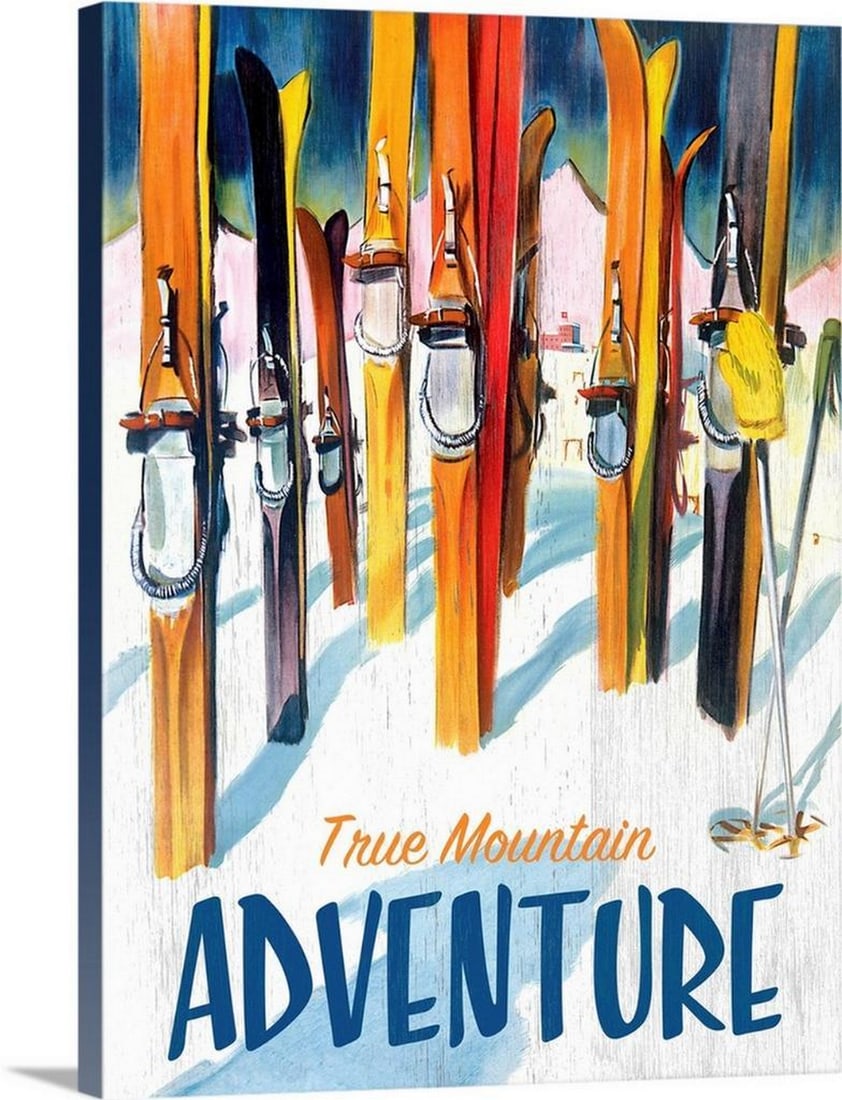 True Mountain Adventure Vintage Advertising Poster Canvas Reproduction: True Mountain Adventure Vintage Advertising Poster Canvas Reproduction Canvas reproduction of the vintage True Mountain Adventure advertising poster. The artwork captures the spirit of outdoor
