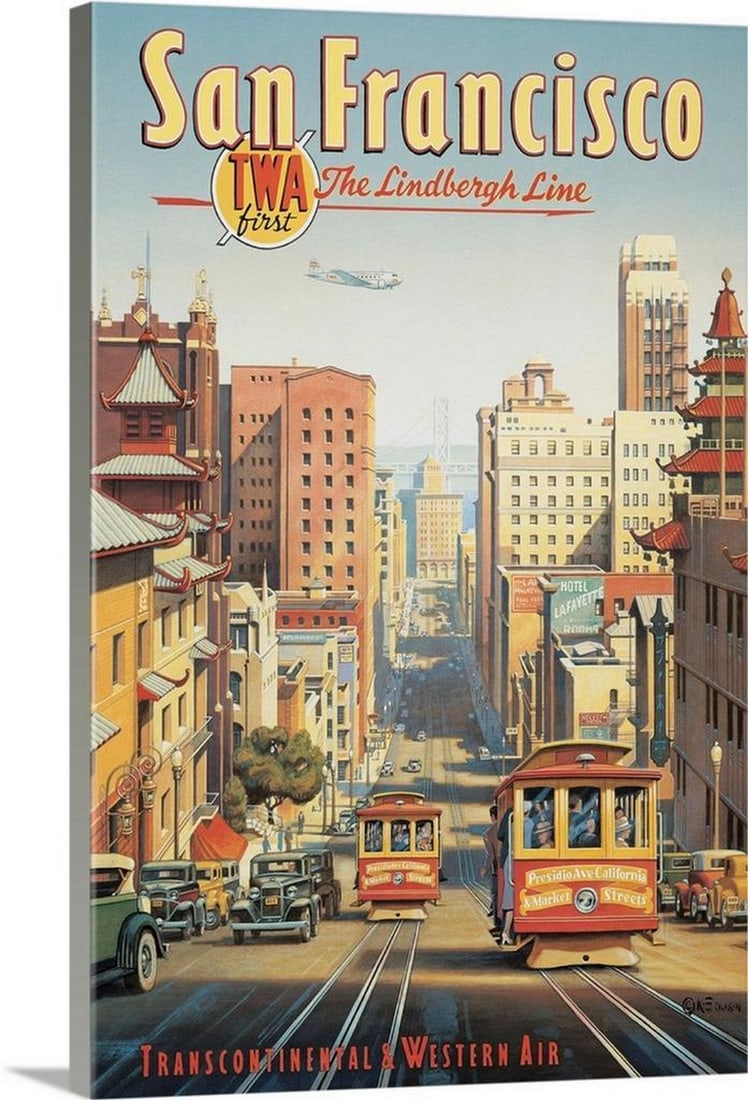 The Lindbergh Line, San Francisco, California Canvas Print by Kerne Erickson: The Lindbergh Line, San Francisco, California Canvas Print by Kerne Erickson Canvas print reproduction of "The Lindbergh Line, San Francisco, California," a work by artist Kerne Erickson.