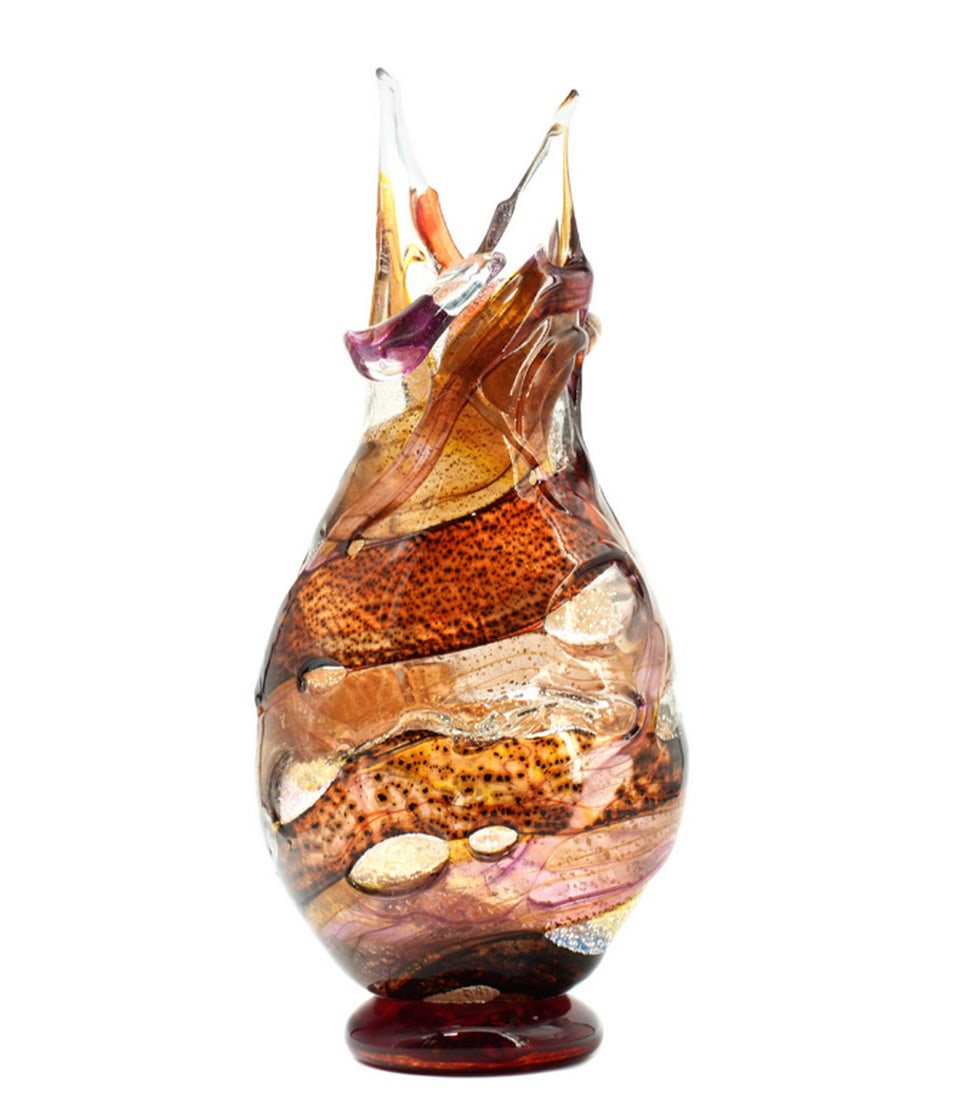 Murano Blue Silver Leaf Abstract Glass Vase (1 of 5)