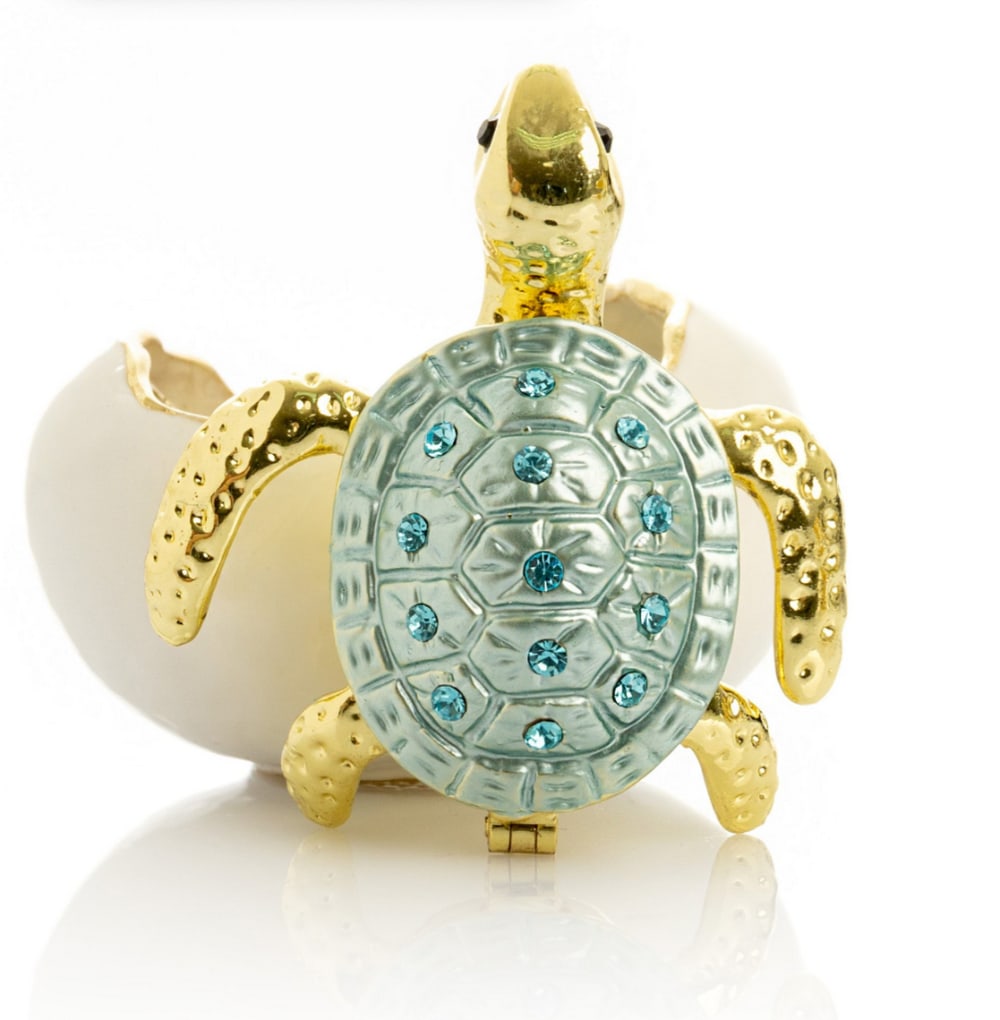 Blue Shell Sea Turtle Hatching From Egg Trinket Box - 2