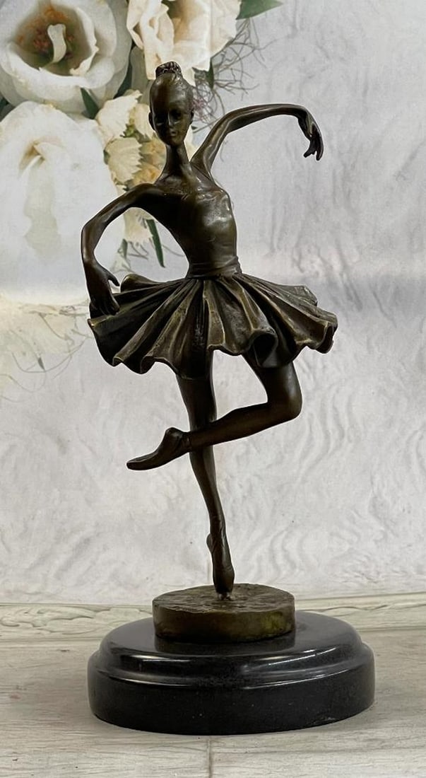 Original Bronze Statue "FREE AS BIRD" Ballerina Dancer On MAarble Base - 5lbs: This stunning bronze sculpture captures the grace and beauty of a ballerina in a classic pose. Standing on her tiptoes, she holds her hands above her head, crossed one atop the other, while gazing