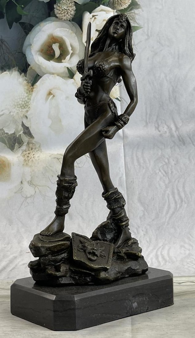 Signed Original Nude Amazon Warrior Bronze Sculpture: Signed Original Nude Amazon Warrior Bronze Sculpture A Sexy And Tough Amazon Warrior Stands Proudly Holding Her Sword. Her Other Arm Is Tense, Highlighting Her Sculpted Arms. Her Large Breasts Are