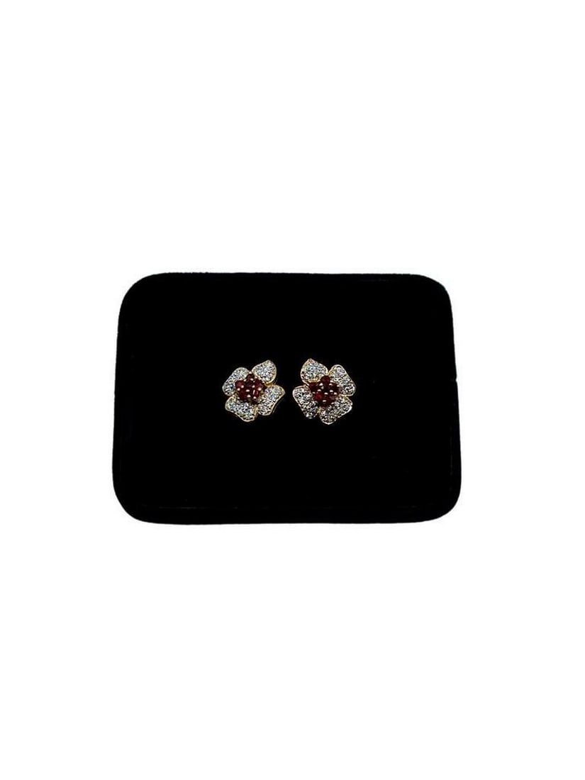 Ruby Blossom Austrian Crystal Gold Plated Earrings: Ruby Blossom Austrian Crystal Gold Plated Earrings These exquisite earrings feature a stunning ruby-red blossom design, adorned with sparkling Austrian crystals. The vibrant crystals catch the light