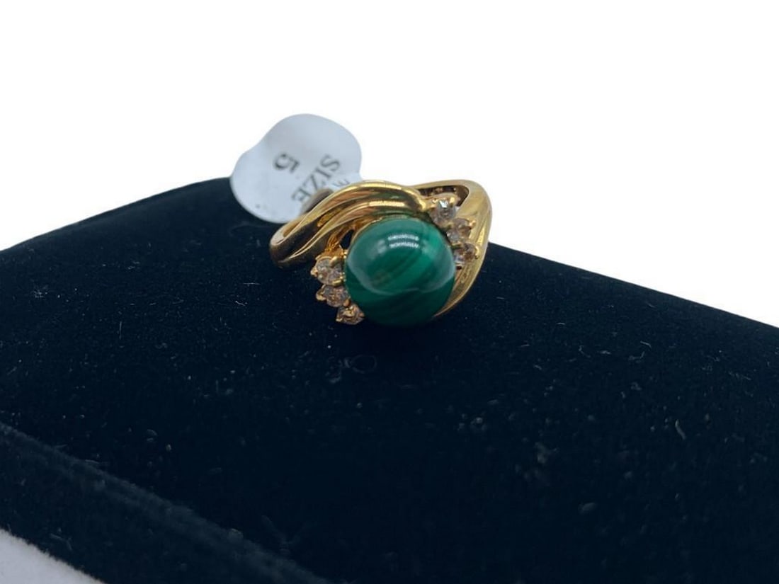 Swarovski CZ'S Or Crystals Ring: Genuine Natural High Quality- Semi-Precious Stones Nickel Allergy Free 18KTGP Yellow Gold Electroplate Finish Size- 5 Vintage Crystal color-Green See photo for more details