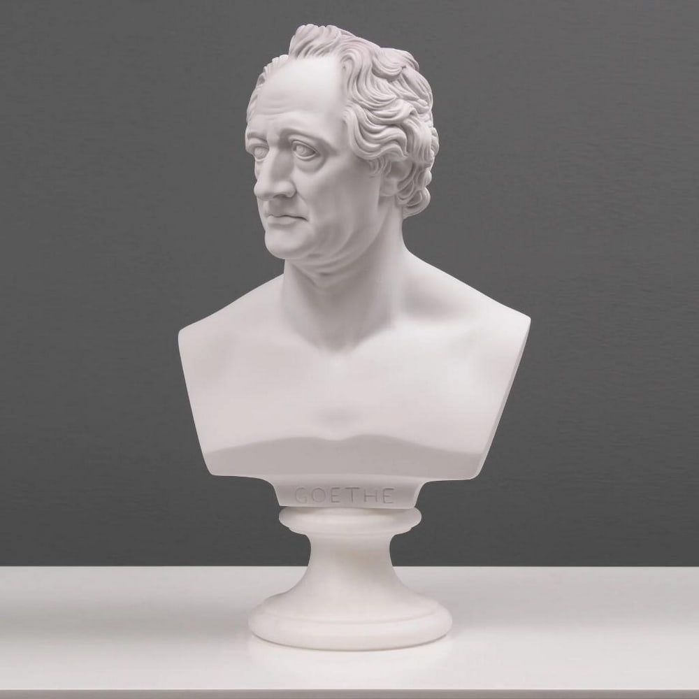 White Carrara Marble Goethe Bust Sculpture - (9.7lbs): White Carrara Marble Goethe Bust Sculpture - (9.7lbs) Introducing our Goethe Bust Statue, a sublime homage to the eminent German writer and statesman, Johann Wolfgang von Goethe (1749-1832). Immerse