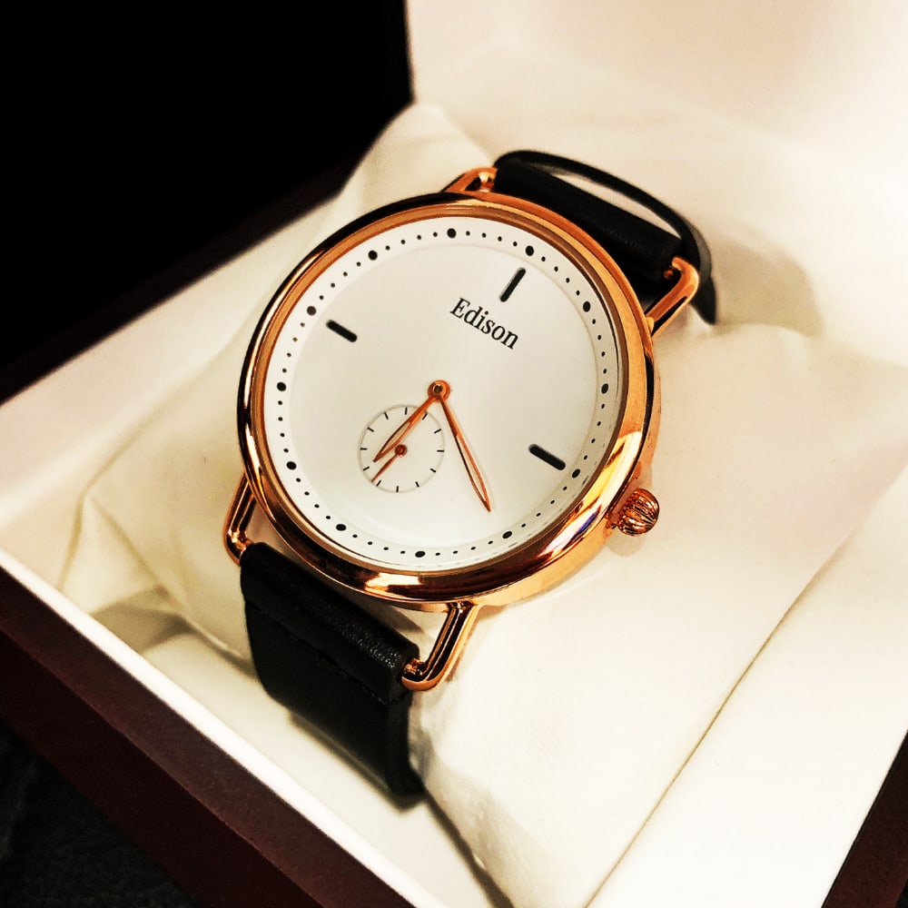 Mens L.A Banus White Dial Formal Stainless Steel Stitched Leather Luxury Band Watch (1 of 3)