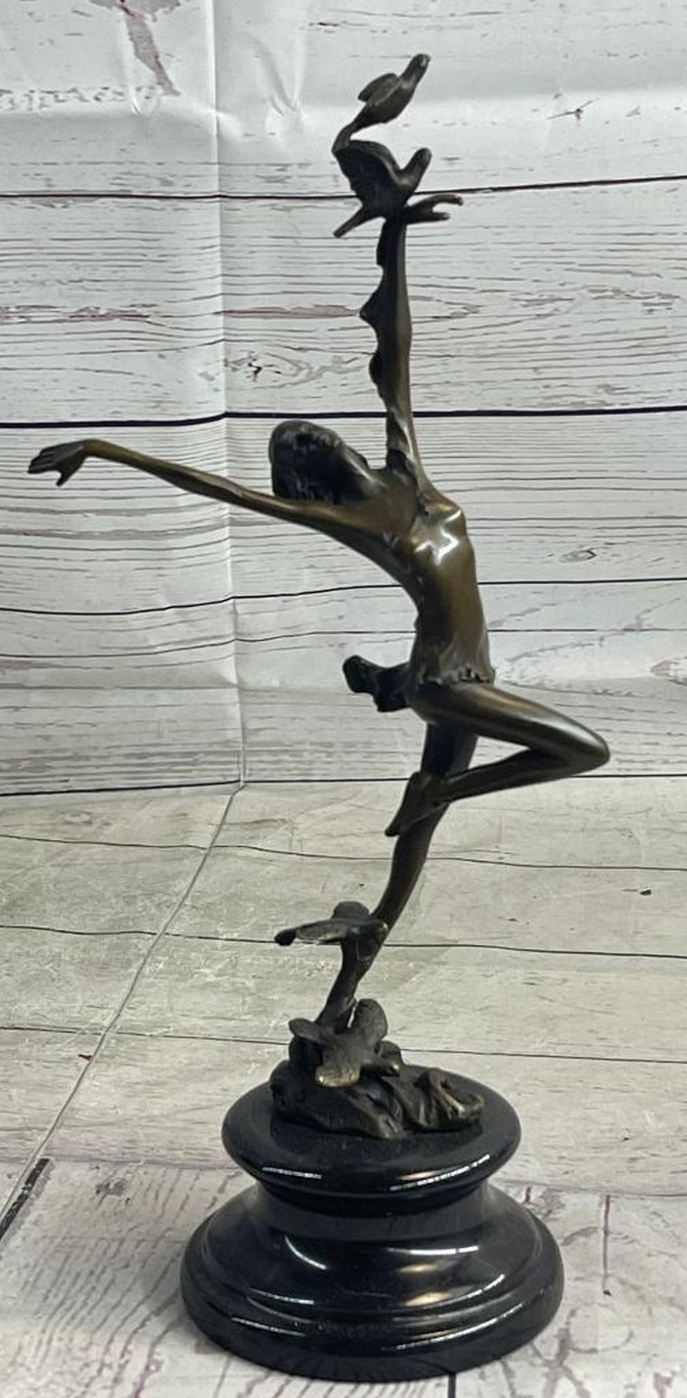 Original Girl Dancing With Birds Bronze Statue Sculpture On Marble Base - 7lbs: Original Girl Dancing With Birds Bronze Statue Sculpture On Marble Base - 7lbs Heavenly Flying Pose This Time Aldo Vitale Went To Seventh Heaven To Craft His Creation And Captured A Free Spirited