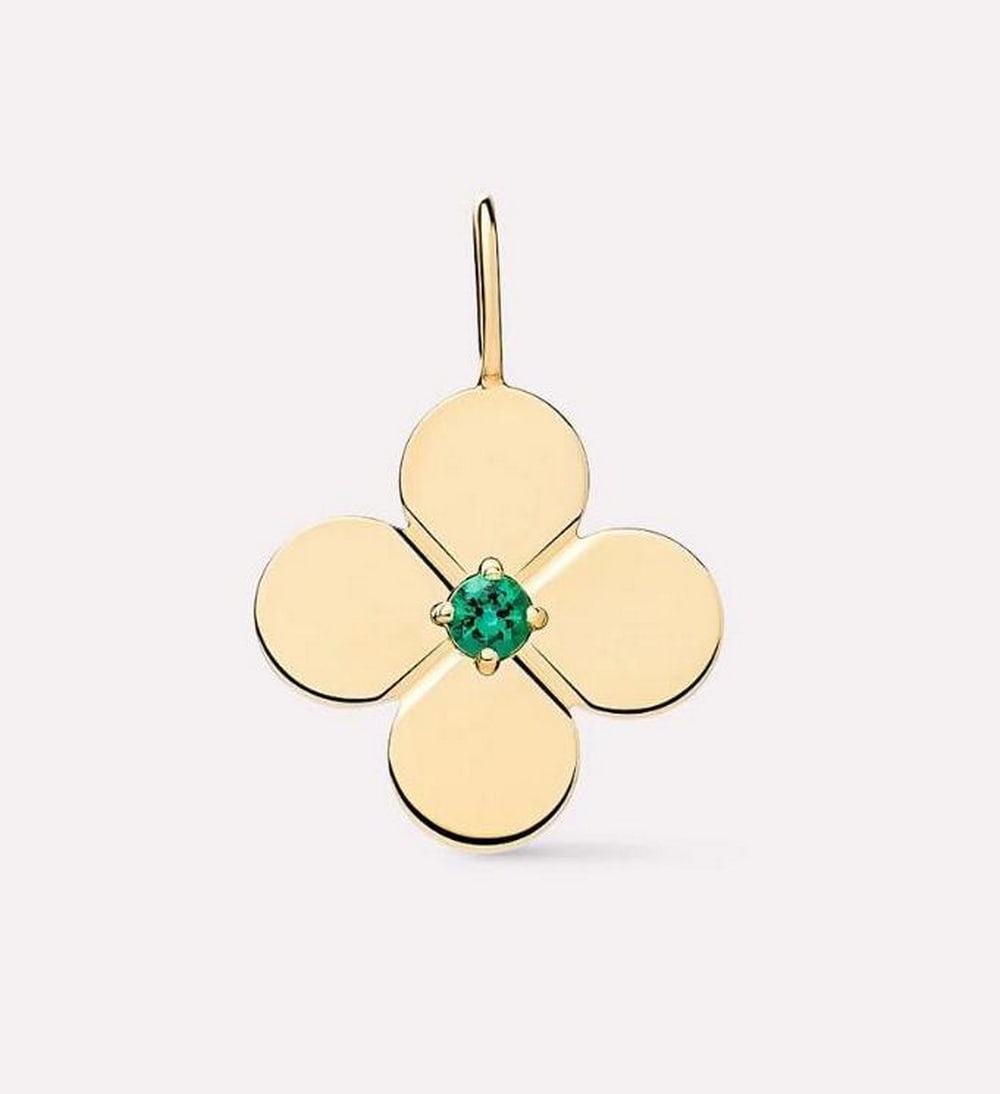 10K Solid Gold Flower Pendant with Lab-Grown Emerald (1 of 3)