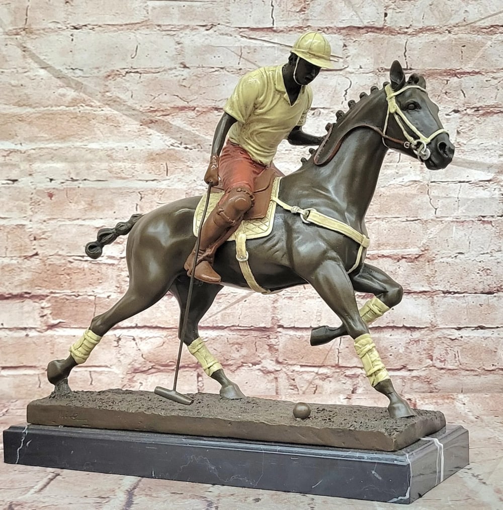 Handcrafted Polo Rider on Horse Bronze Sculpture Sports Decor - 12.5" x 12.5" (1 of 5)