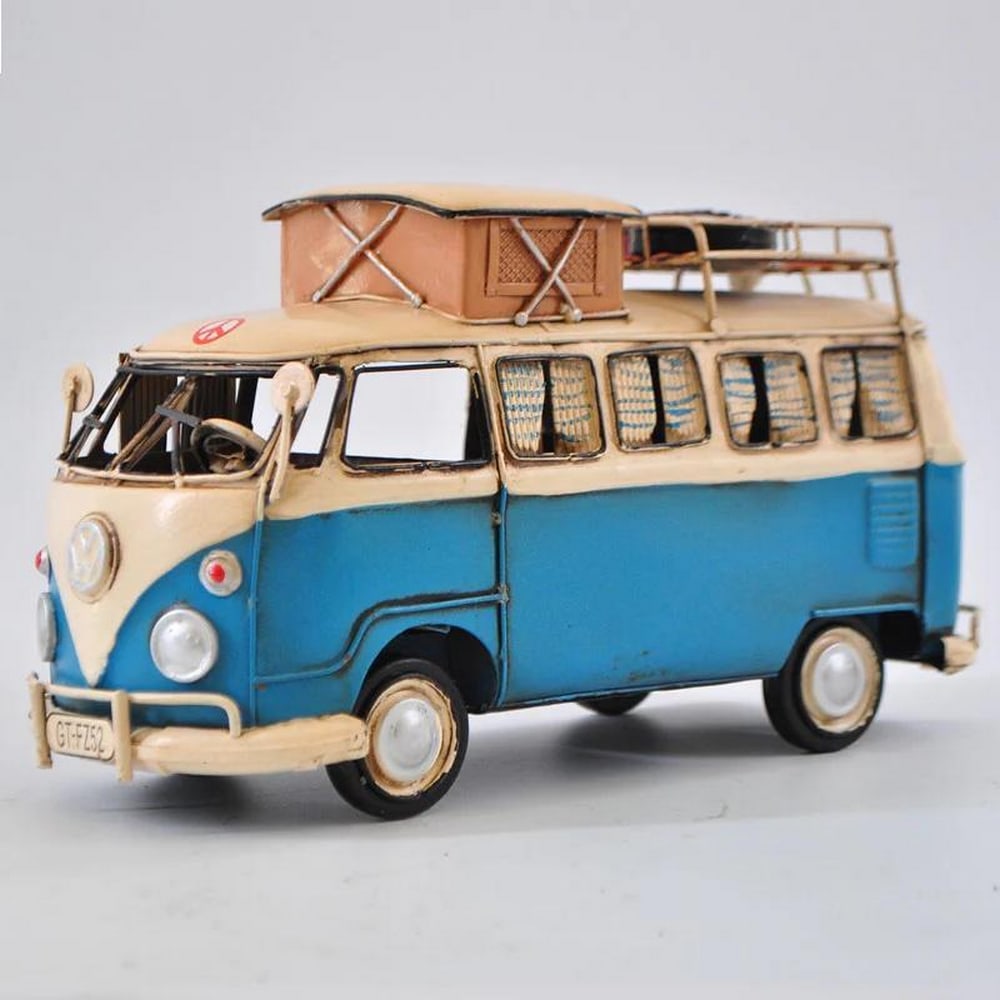 Blue and White Kombi with Roof Rack Classic Volkswagen Die Cast Car Figurine (1 of 2)