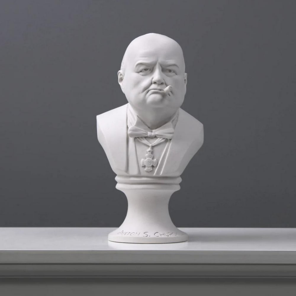 Bust of Winston Churchill with Cigar - 10.1lbs: Sir Winston Leonard Spencer Churchill, was a British statesman who served as Prime Minister of the United Kingdom from 1940 to 1945, during the Second World War, and again from 1951 to 1955. Best know