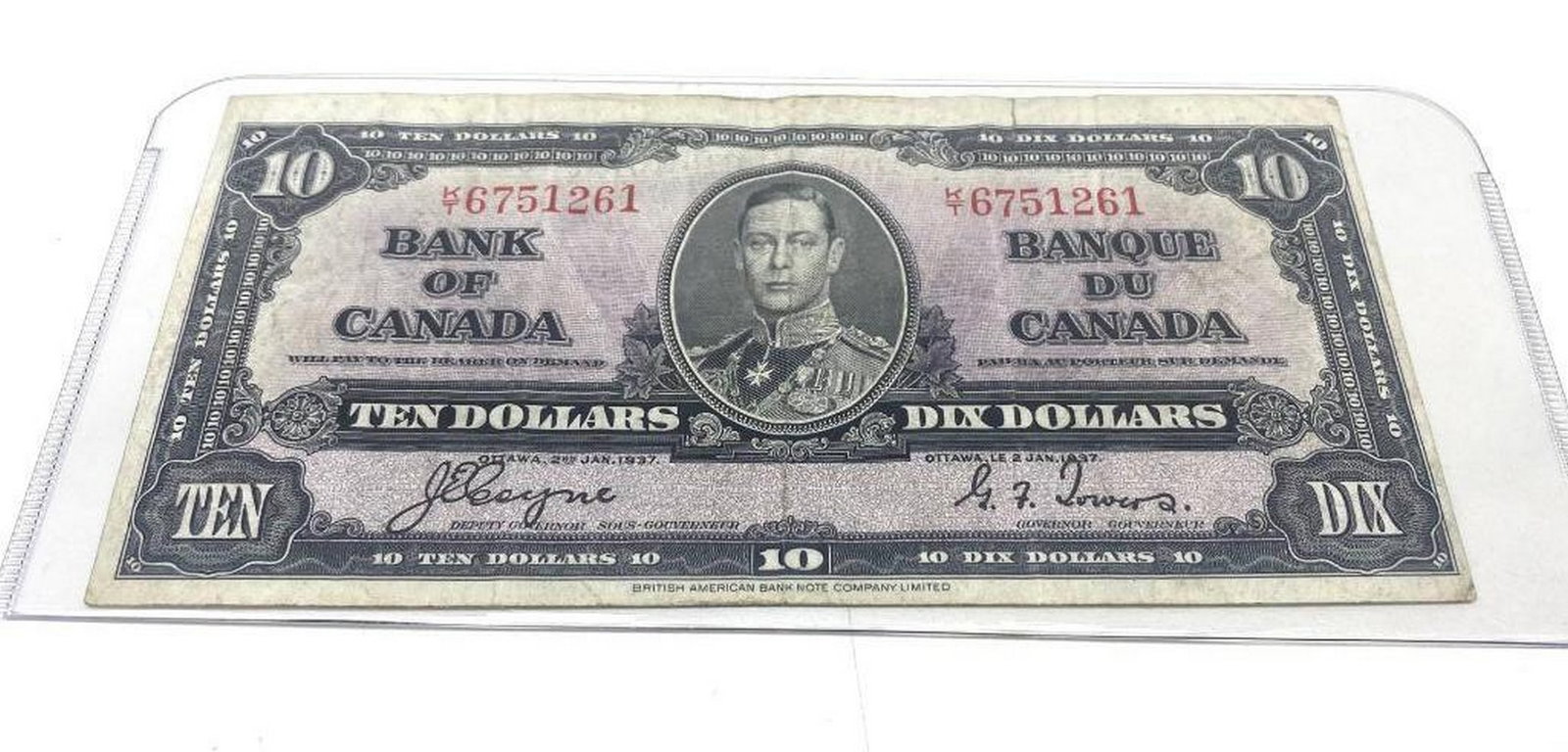 1937 Bank Of Canada $10 Bank Note - K/T 6751261 - Coyne & Towers: 1937 Bank Of Canada $10 Bank Note - K/T 6751261 - Coyne & Towers. Please View Photos For Further Details.