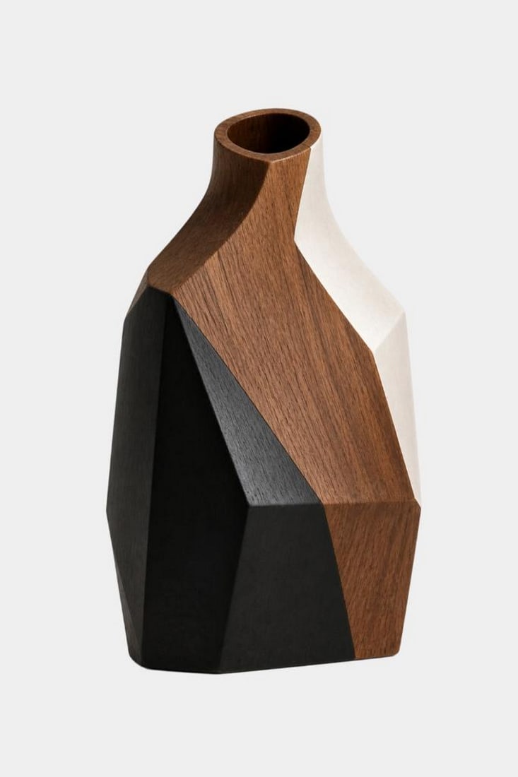 “Facet Harmony?? – Sculptural Handcrafted Wooden Vase (1 of 3)